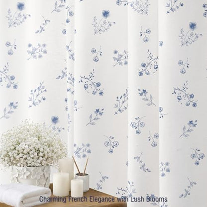 Dark Blue Floral Vintage Cotton Shower Curtain French Country 72Wx72H