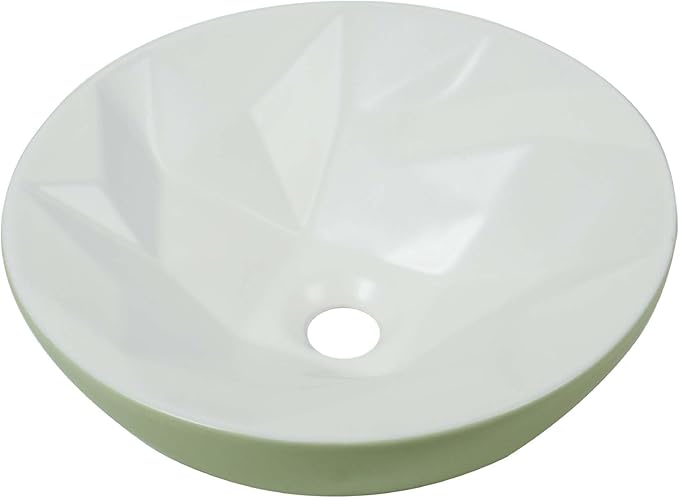 Fine Fixtures Bathroom Sink - 16 Inch Round Ceramic Vessel Sink, Modern Textured Interior Bowl Design, Perfect Sink for Bathroom Vanity, Sage Green Wash Basin