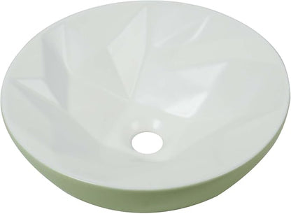 Fine Fixtures Bathroom Sink - 16 Inch Round Ceramic Vessel Sink, Modern Textured Interior Bowl Design, Perfect Sink for Bathroom Vanity, Sage Green Wash Basin