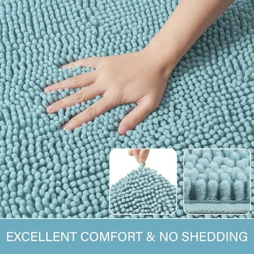 LOCHAS Luxury Bathroom Rug Shaggy Bath Mat 24 x 60 Inch, Spa Blue