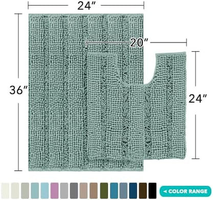 2-Piece Bathroom Rug Set with U-Shaped Mat, Soft Chenille,Duckeggshell Blue