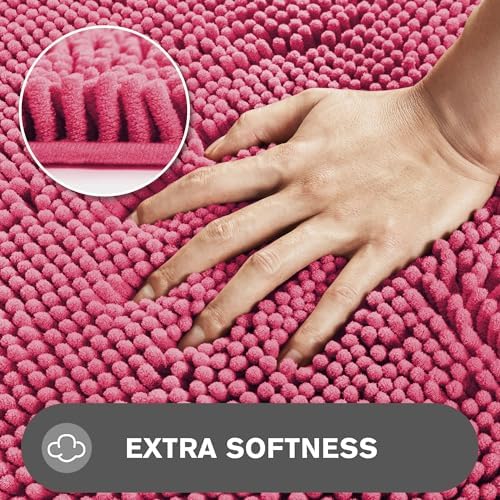 Small Bathroom Rug 12"x18" – Washable and Absorbent Bath Mat, Non Slip, Thick Soft Chenille Bath Rugs for Bathroom, Shower, Sink, Dog mat(Hot Pink)