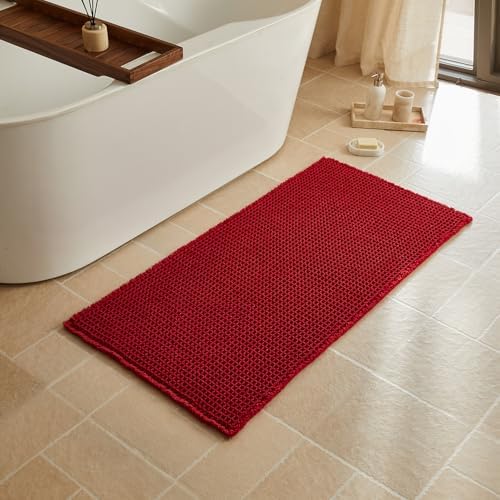 Triohero Waffle Bath Mat, Boho Bathroom Rugs Non Slip, 24x48 Burgundy