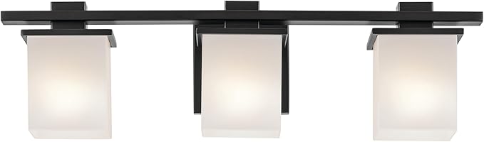 Kichler Tully 24" 3-Light Vanity Light with Satin Etched Cased Opal Glass in Black for Over a Vanity, Soft Modern Style, (24" x 6.5" x 7"), 45151BK