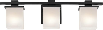 Kichler Tully 24" 3-Light Vanity Light with Satin Etched Cased Opal Glass in Black for Over a Vanity, Soft Modern Style, (24" x 6.5" x 7"), 45151BK