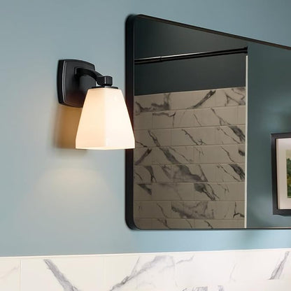Kichler Marant 5" 1-Light Wall Sconce with Opal Glass in Black, for Bathroom, Powder Room, Hallway, Fireplace, (5" W x 9.5" H), 55214BK