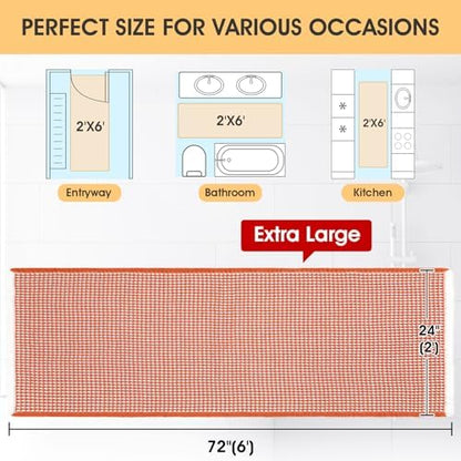 IM HOME Waffle Bath Mat Orange & Cream 6'x2', Boho Woven Modern Bath Mat Rugs, Absorbent Non Slip Bathroom Rugs, Soft Washable Bath Rugs with Tassels for Bathroom, Bedroom, Kitchen, Shower, Tub