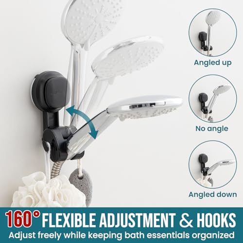 TAILI Shower Head Holder Suction,Visible Safety,with Hooks,Black