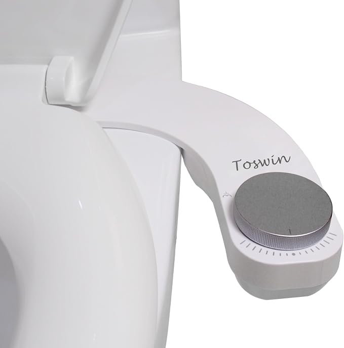 Left Handed Bidet Ultra Slim Left Hand Bidet Attachment with Dual Front & Rear Nozzles and Adjustable Water Pressure - Control Panel on Left Side-Silver Knob