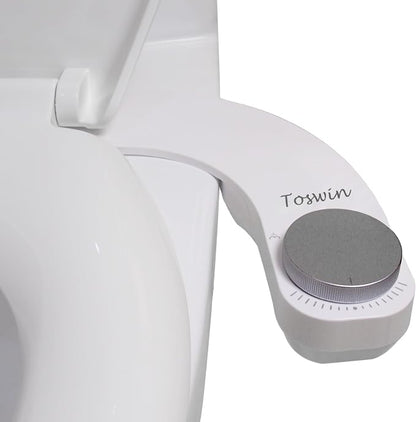 Left Handed Bidet Ultra Slim Left Hand Bidet Attachment with Dual Front & Rear Nozzles and Adjustable Water Pressure - Control Panel on Left Side-Silver Knob