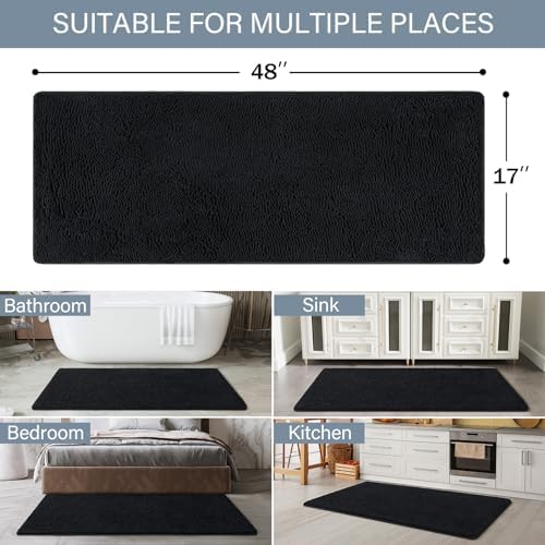 LOCHAS Luxury Bathroom Rug Shaggy Bath Mat 48 x 17 Inch, Black