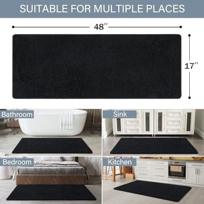 LOCHAS Luxury Bathroom Rug Shaggy Bath Mat 48 x 17 Inch, Black
