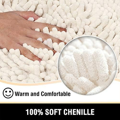 H.VERSAILTEX Bathroom Rugs Bath Mats Non Slip Chenille Bathroom Runner Rug 24x47 Extra Soft and Absorbent Shaggy Rugs Washable Dry Fast Plush Area Carpet Mats for Bath Room, Tub - Ivory