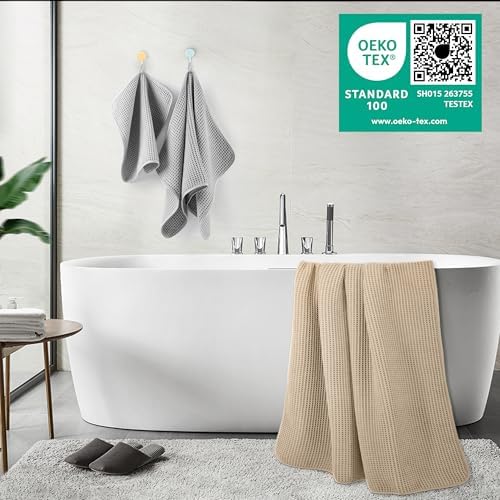 POLYTE 430 GSM Poly Blend Microfiber Quick Dry Waffle Bath Towel Set of 6