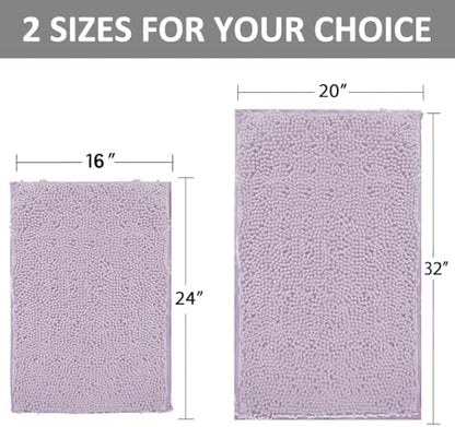 Chenille Bath Mats Set 2 Piece Non-Slip Luxury Bath Runner Rugs Extra Soft Absorbent Shaggy Washable Dry Plush Area Carpet Mats - Lavender