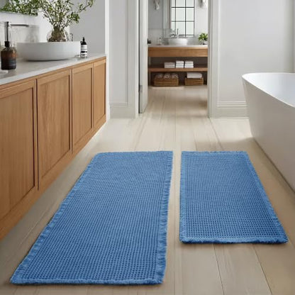 JIUZHEN Set of 2 Waffle Bath Mats Boho Bathroom Runner Rug 20"x32"+24"x48"