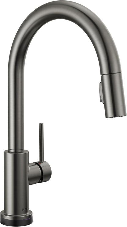 Delta Trinsic Touchless Kitchen Faucet with Touch Technology, Black Stainless Kitchen Sink Faucet with Pull Down Sprayer, Single Hole, Black Stainless 9159TL-KS-DST