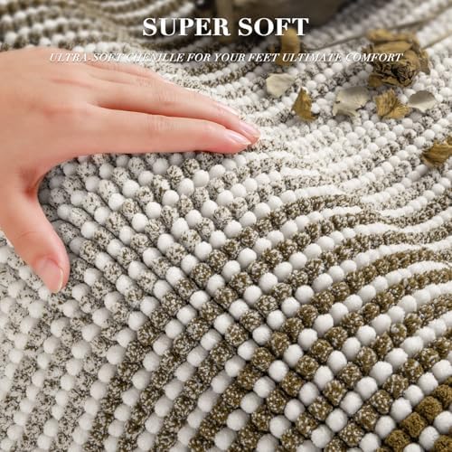 BSICPRO Bathroom Rugs Sets 2 Piece, Non Slip Striped Bath Mat, Coyote Brown