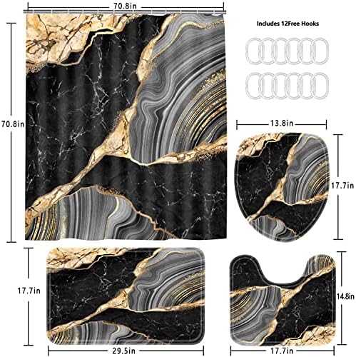 Nkzply 4Pcs Black Shower Curtain Bathroom Sets with Shower Curtain and Rugs