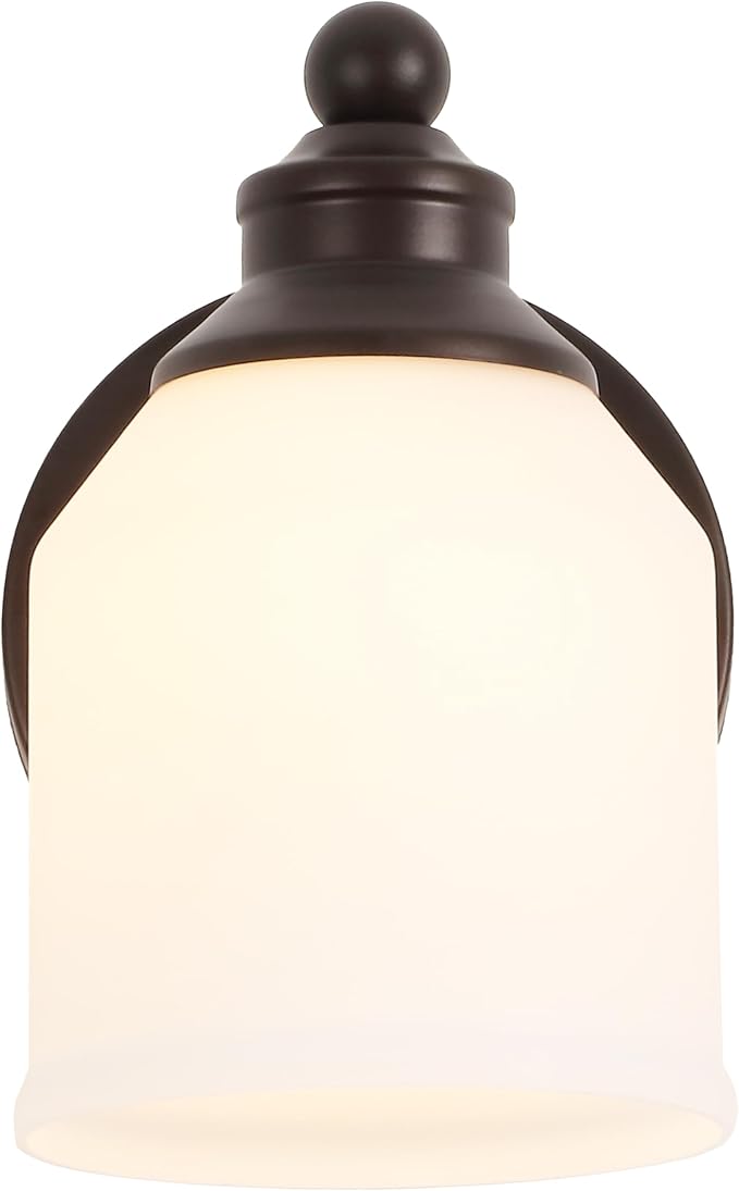 JONATHAN Y Lydia 1-Light Metal Vanity Wall Sconce 5.13", Oil Rubbed Bronze | Frosted White Glass Bell Shades, Dimmable Hardwired Damp Rated Bathroom Wall Sconce, Classic Style, LED Bulbs Included