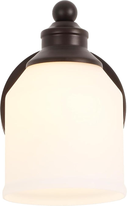 JONATHAN Y Lydia 1-Light Metal Vanity Wall Sconce 5.13", Oil Rubbed Bronze | Frosted White Glass Bell Shades, Dimmable Hardwired Damp Rated Bathroom Wall Sconce, Classic Style, LED Bulbs Included
