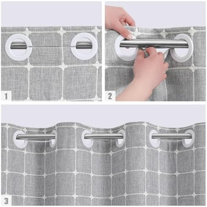 MitoVilla No Hooks Needed Boho Farmhouse Shower Curtain with Snap-in Liner, Cotton Linen Fabric Shower Curtains with Tassels for Rustic Neutral Bathroom Decor, Grey, 72 x 74
