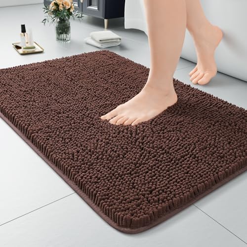 LOCHAS Luxury Bathroom Rug Shaggy Bath Mat 20 x 32 Inch, Brown