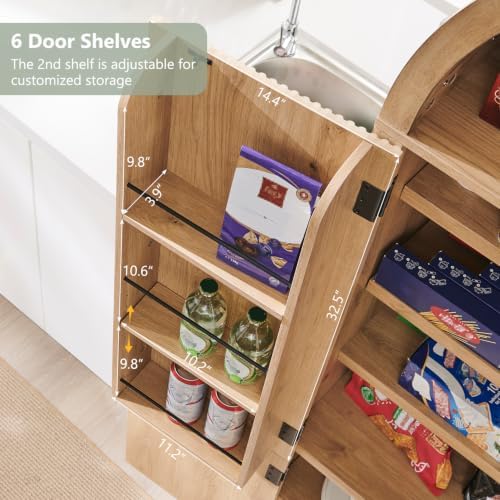 IFGET 71" Tall Arched Kitchen Pantry, Modern Fluted Storage Cabinet,Natural