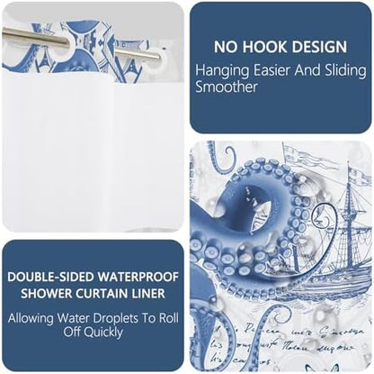 No Hook Shower Curtain with Snap-in Liner 71x74 Inch