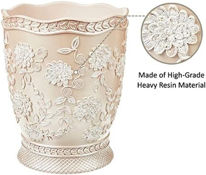 Zahari Home 2pc Rose Vine Bathroom Set Waste Basket & Tissue Cover Modern Classic Decor Stylish Unique Design Beautiful Beige Bathroom Accessories Set