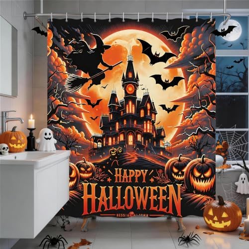 Yddsky Halloween 4Pcs Castle Shower Curtain Sets for Bathroom,72x72 Inch