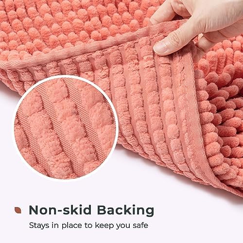 FRESHMINT Large Chenille Bathroom Rugs Mat 36”x24”, Non-Slip Bath Mat for Bathroom Floor & Bathtub, Washable Shower Shag Bath Rugs, Soft Fluffy Thick Water Absorbent Microfiber Shower Mat, Coral
