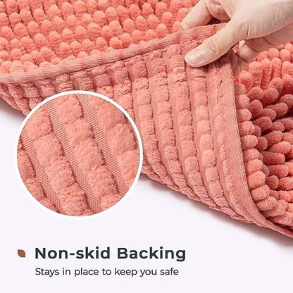 FRESHMINT Chenille Bathroom Rugs Mat 32”x20”, Non-Slip Bath Mat for Bathroom Floor & Bathtub, Washable Soft Shower Shag Bath Rugs, Durable Fluffy Thick Water Absorbent Microfiber Shower Mat, Coral