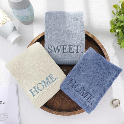 FuWeave 3 Pcs Decorative Hand Towels Bathroom Set, Blue, Home Sweet Home