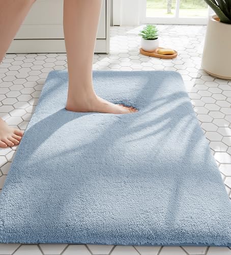 MINIDEAR Bathroom Rugs 24x17 Light Blue - Thick Memory Foam Bath Mat, Ultra Soft & Plush Non-Slip, Quick Dry, Absorbent Washable Floor Microfiber Mat for, Home Decor Accessories