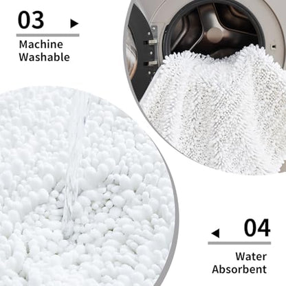 Disolla Small Bath Mat 17x24 Inch - Chenille White Bathroom Rug, Extra Soft Absorbent Plush Shaggy Bathmat, Non-Slip Machine Washable Floor Mat for Shower, Tub and Sink