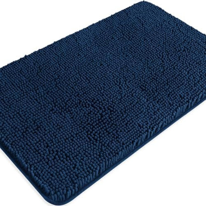 Navy Blue Bathroom Rugs – Absorbent and Washable Bath Mat, Non-Slip, Thick Soft Chenille Bath Rugs for Bathroom Floor, Shower, Sink - 20" x 32"