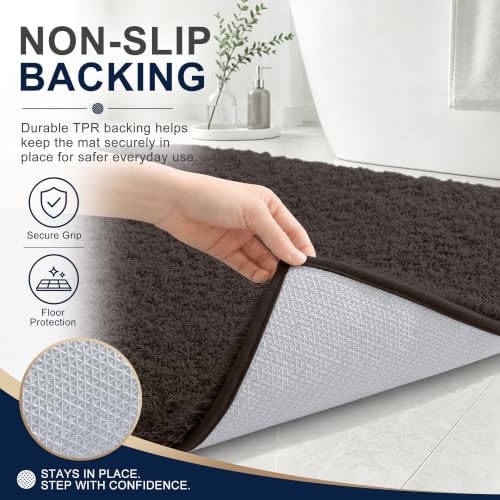 OLANLY Microfiber Bathroom Runner Rugs 70x24, Soft Bath Mat, Dark Brown