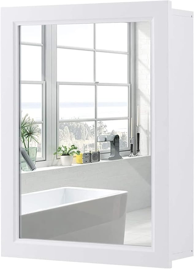 LDAILY LUARANE Bathroom Medicine Cabinet with Mirror, Wall Mounted Mirror Cabinet with Adjustable Shelf, Storage Organizer Cabinet for Bathroom Room Living Room Entryway (White)