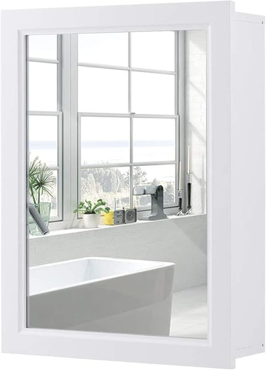 LDAILY LUARANE Bathroom Medicine Cabinet with Mirror, Wall Mounted Mirror Cabinet with Adjustable Shelf, Storage Organizer Cabinet for Bathroom Room Living Room Entryway (White)