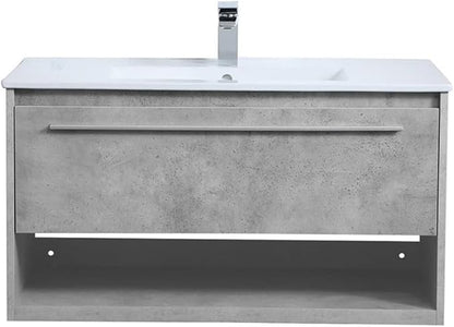36 Inch Single Bathroom Floating Vanity in Concrete Grey, 714554