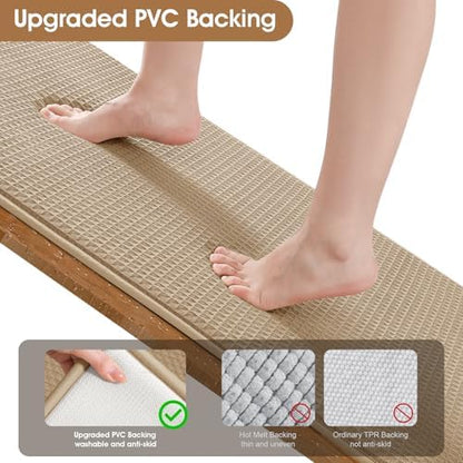 ACCUMTEK Memory Foam Bath Mat, Ultra Soft Absorbent Waffle Bathroom Rugs, Super Non-Slip PVC Backing Bath Rug Quick Dry, Machine Washable Rug for Tub, Shower, Home Decor Accessory, 24" x 17", Beige