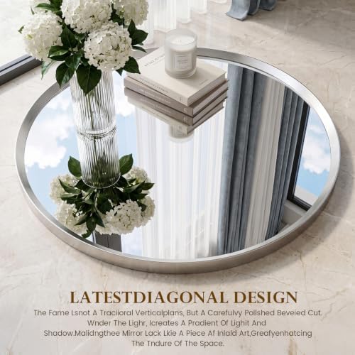 30 inch Brushed Nickel Round Bathroom Mirror,Sliver Circle Mirror