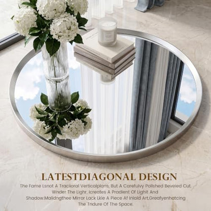 30 inch Brushed Nickel Round Bathroom Mirror,Sliver Circle Mirror