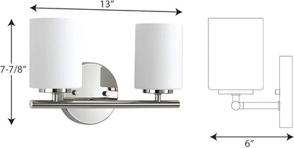 Replay Collection 2-Light Etched White Glass Modern Bath Vanity Light Polished Nickel