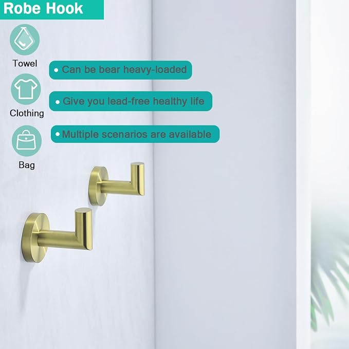 Towel Bar Set 4-Pieces Brushed Gold Bathroom Hardware Set, 18 Inch Stainless Steel Towel Rack Kit,Towel Rod Coat Hook and Toilet Paper Holder Wall Mounted Bathroom Accessories Set