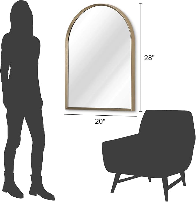 Bathroom Arched Wall Mirror Brushed Metal Vanity Wall Mounted Mirror for LivingRoom Bedroom Entryway Room Vanity Home Decor 28"x20"
