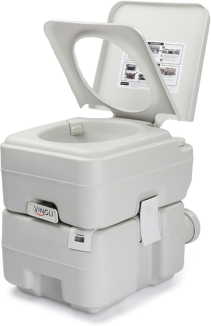 VINGLI Portable 5.8 Gallon Camping Toilet w/Carrying Bag,Large Capacity Tank for Camping,Boat/Truck (White, 5.3 Gallon)