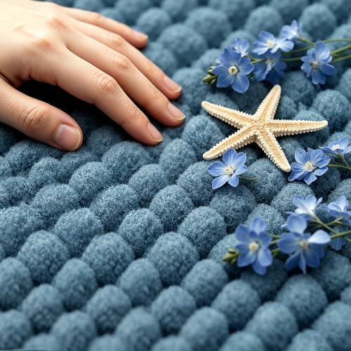 SUBRTEX Bathroom Rugs, 24" x 55" Chenille Bath Rug Soft Short Plush Bath Mat Soft Shower Mat Water Absorbent Shower Mat Quick Dry Machine Washable, Stone Blue