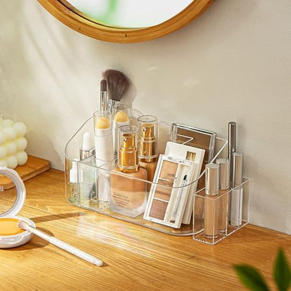 Bathroom Counter Shelf Vanity Trays, Makeup Organizer Tray with 9 Compartments, Trays Holders for Medicine Bathroom Cabinet, Clear